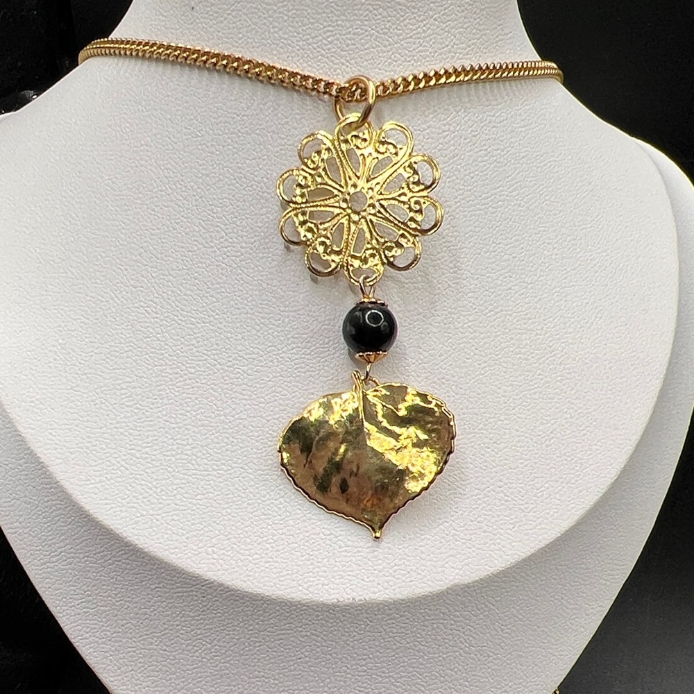 Vintage Gold Dipped Aspen Leaf Pendant Necklace